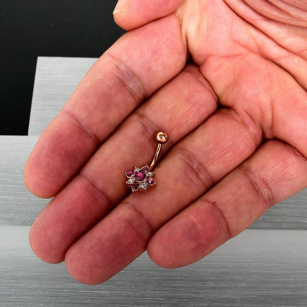 Pink Clear Gem Rose Gold Tone Rococo Star Belly Ring