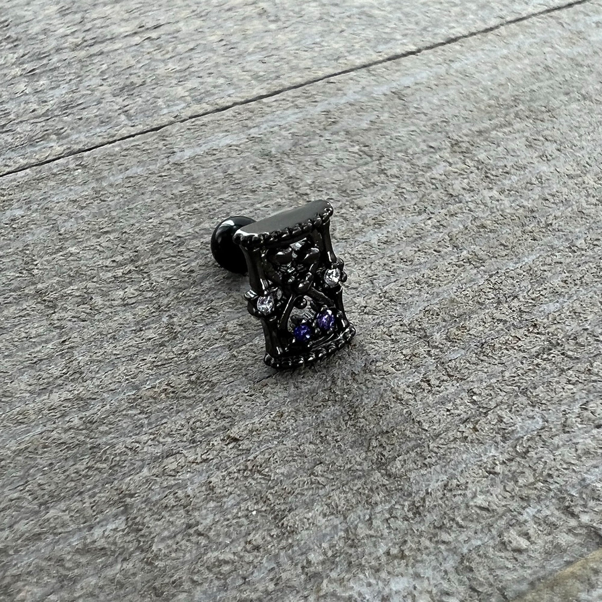 16G 1/4 Purple Gem Black Gothic Hourglass Cartilage Tragus Earring