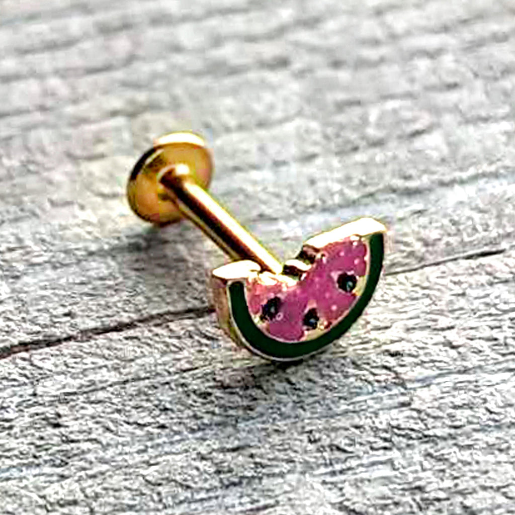 16G 5/16 Gold Tone Watermelon Bite Labret Monroe Tragus