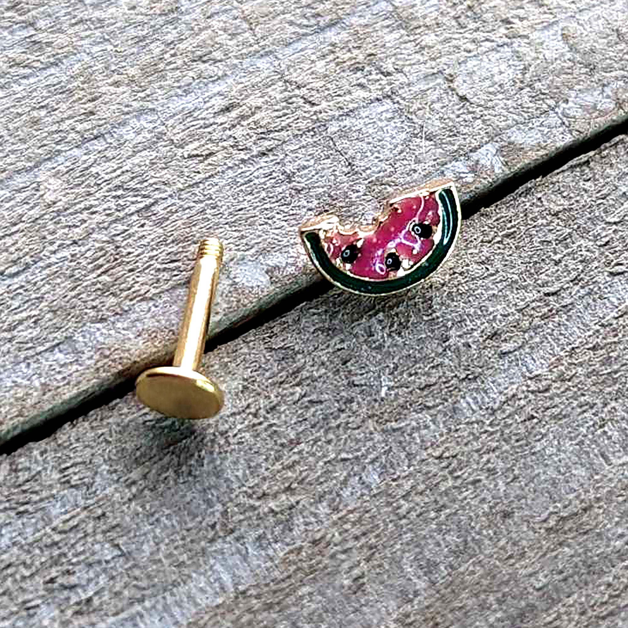 16G 1/4 Gold Tone Watermelon Bite Labret