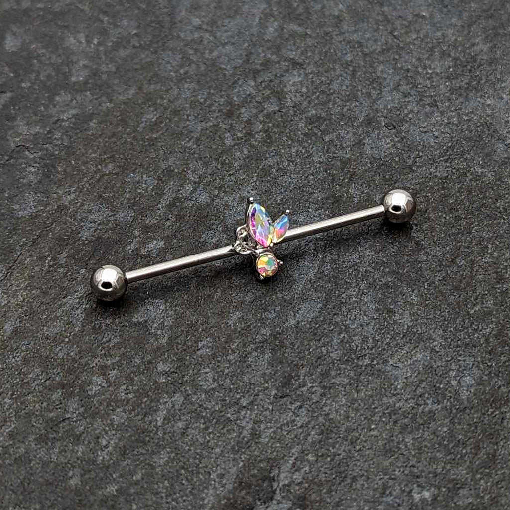 14G Aurora CZ Gem Fleur de Lis Industrial Barbell 38mm