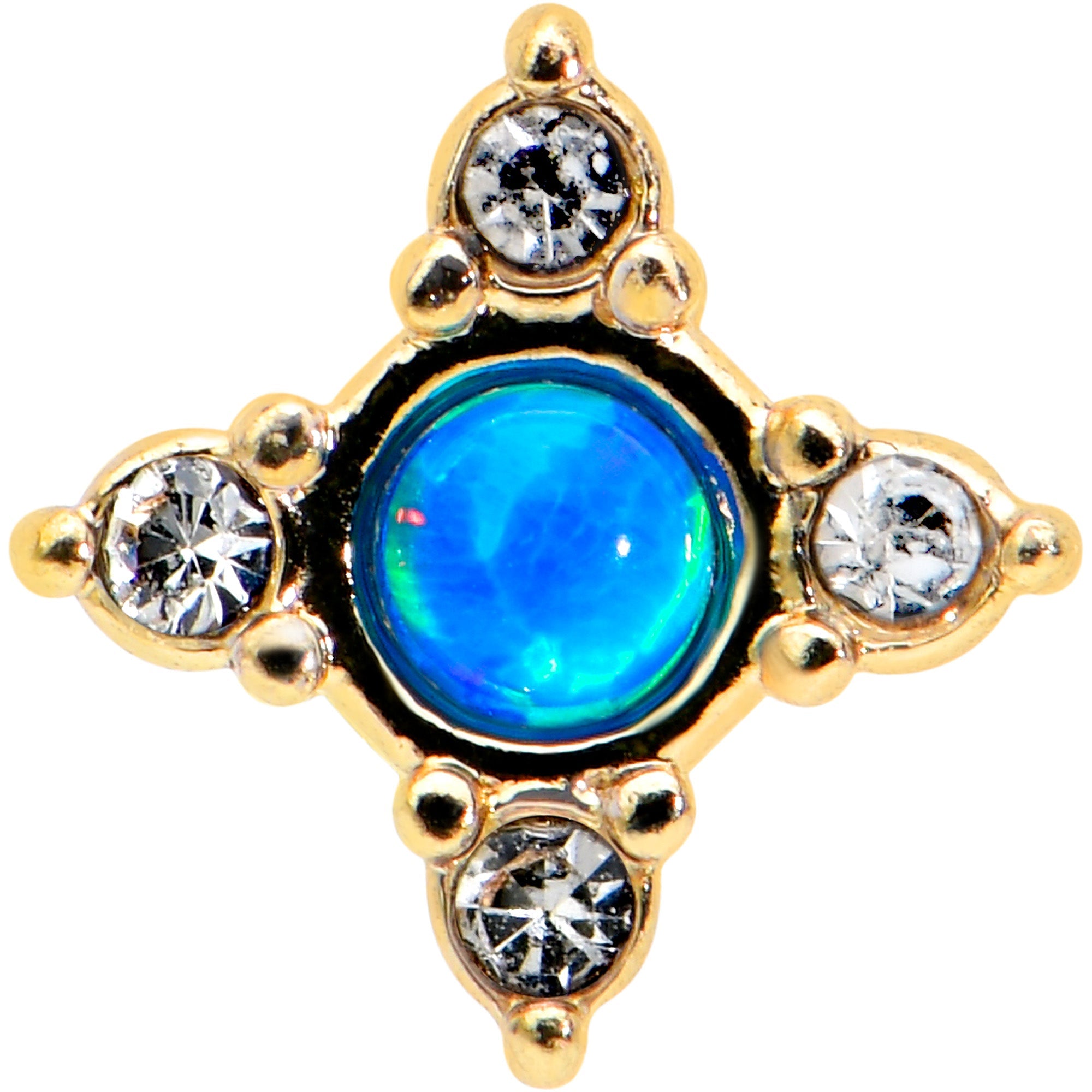 16G 5/16 Blue Synthetic Opal Gold Hue Rhombus Labret Monroe Tragus