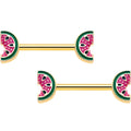 14G 9/16 Gold Tone Watermelon Bite Barbell Nipple Ring Set