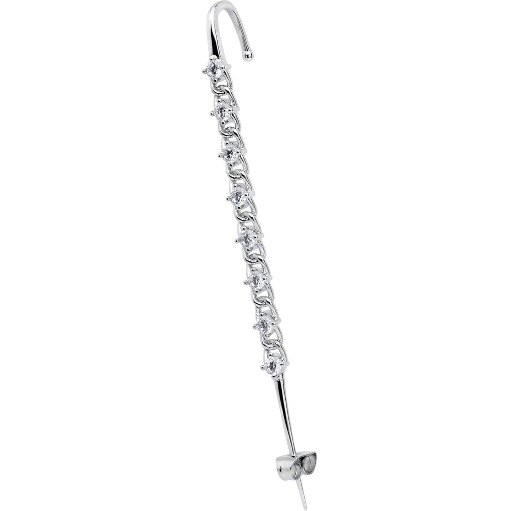 Clear CZ Gem Links Ear Cuff Bar Earring