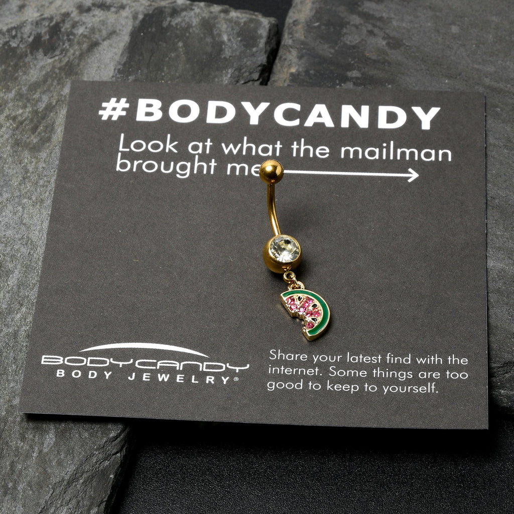 Clear Gem Gold Tone Watermelon Bite Dangle Belly Ring