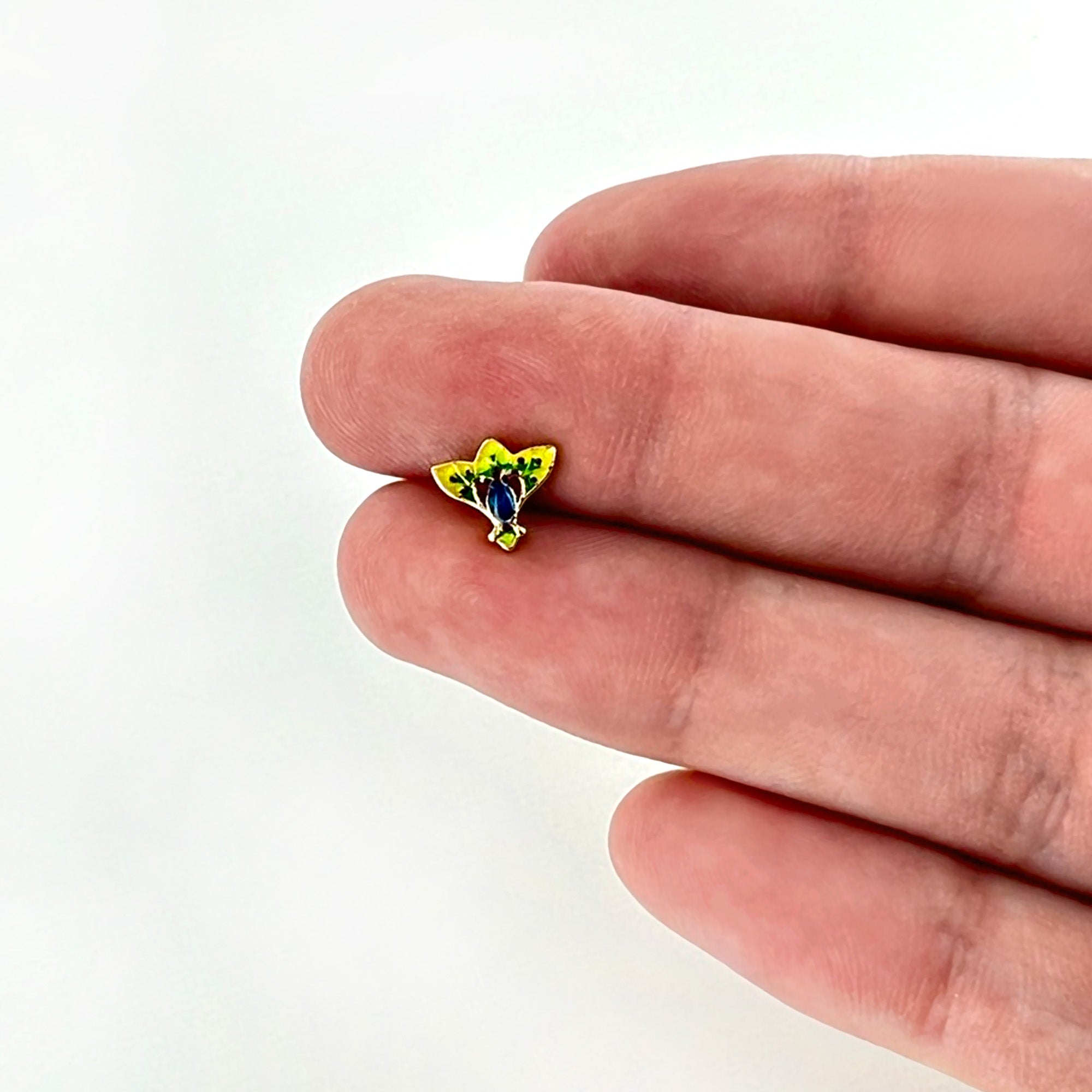 16G 1/4 Blue Gem Gold Tone Tropic Fan Cartilage Tragus Earring