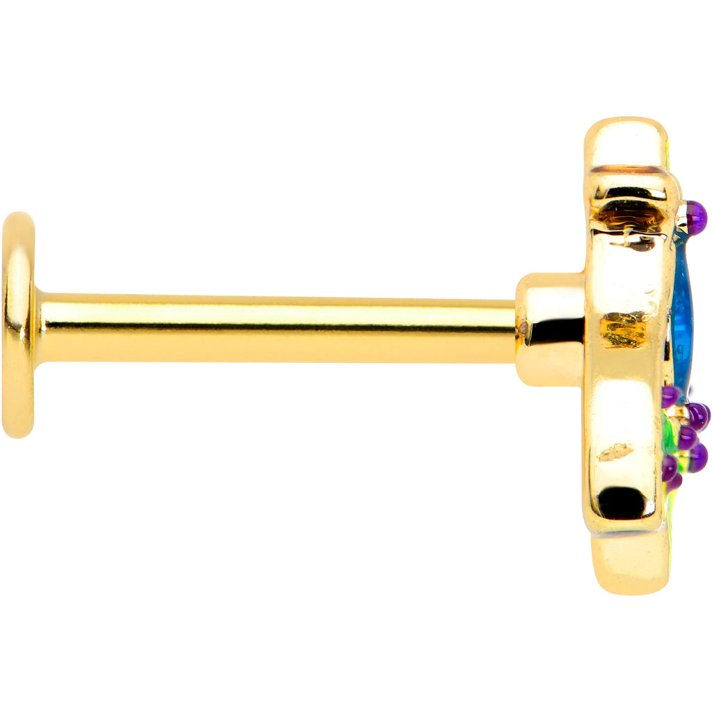 16G 5/16 Blue Gem Gold Tone Tropic Fan Labret Monroe Tragus