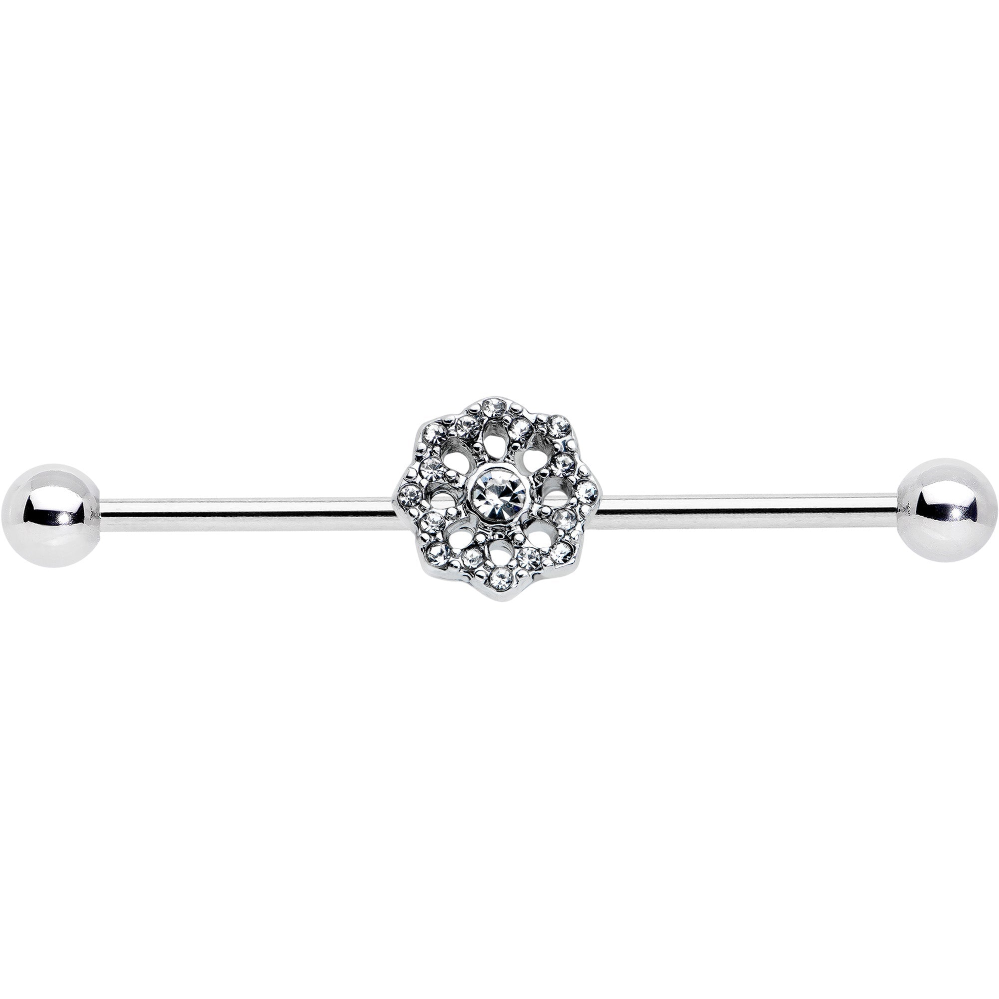 14G Clear Gem Baroque Fabulous Flower Industrial Barbell 38mm