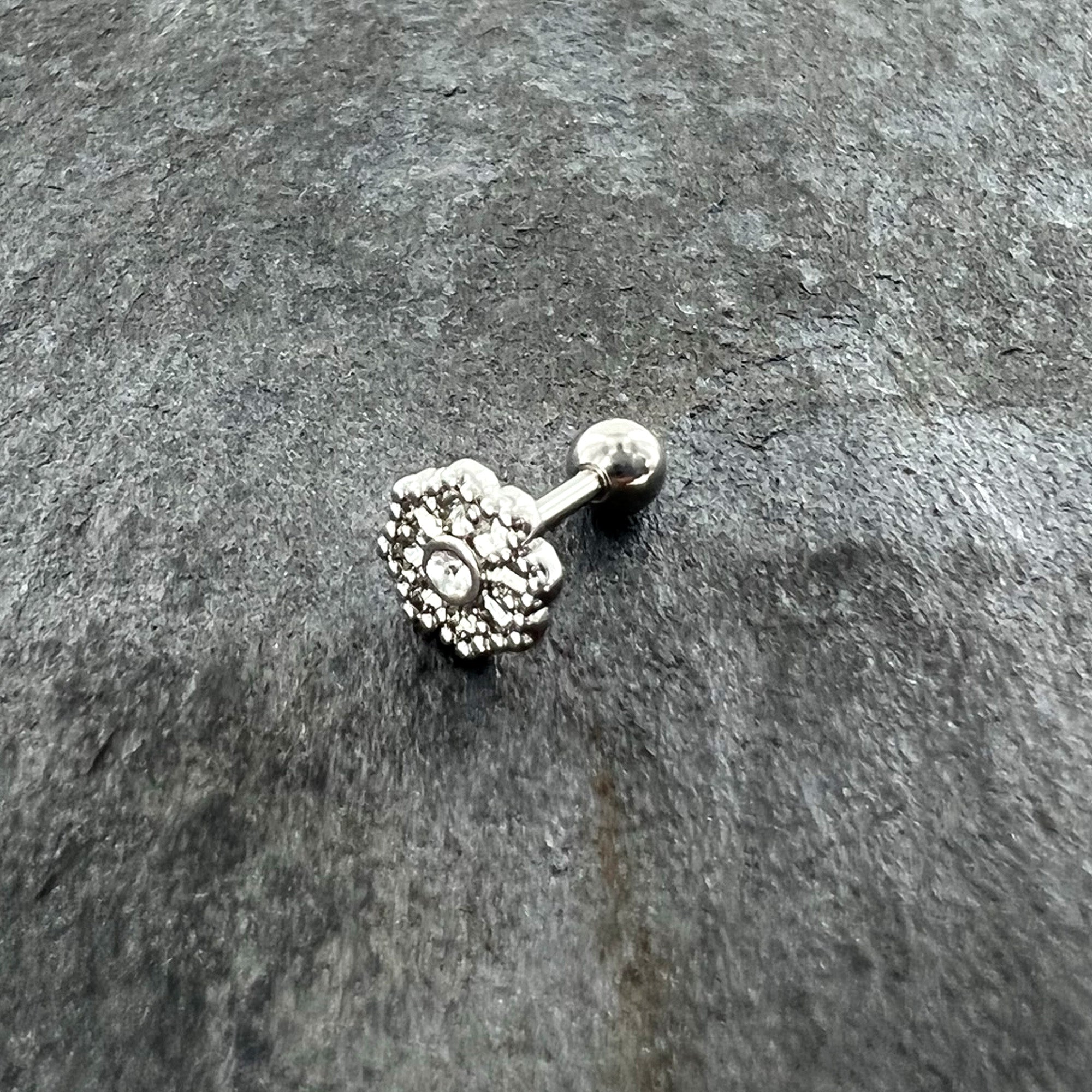 16G 1/4 Clear Gem Baroque Fabulous Flower Cartilage Tragus Earring