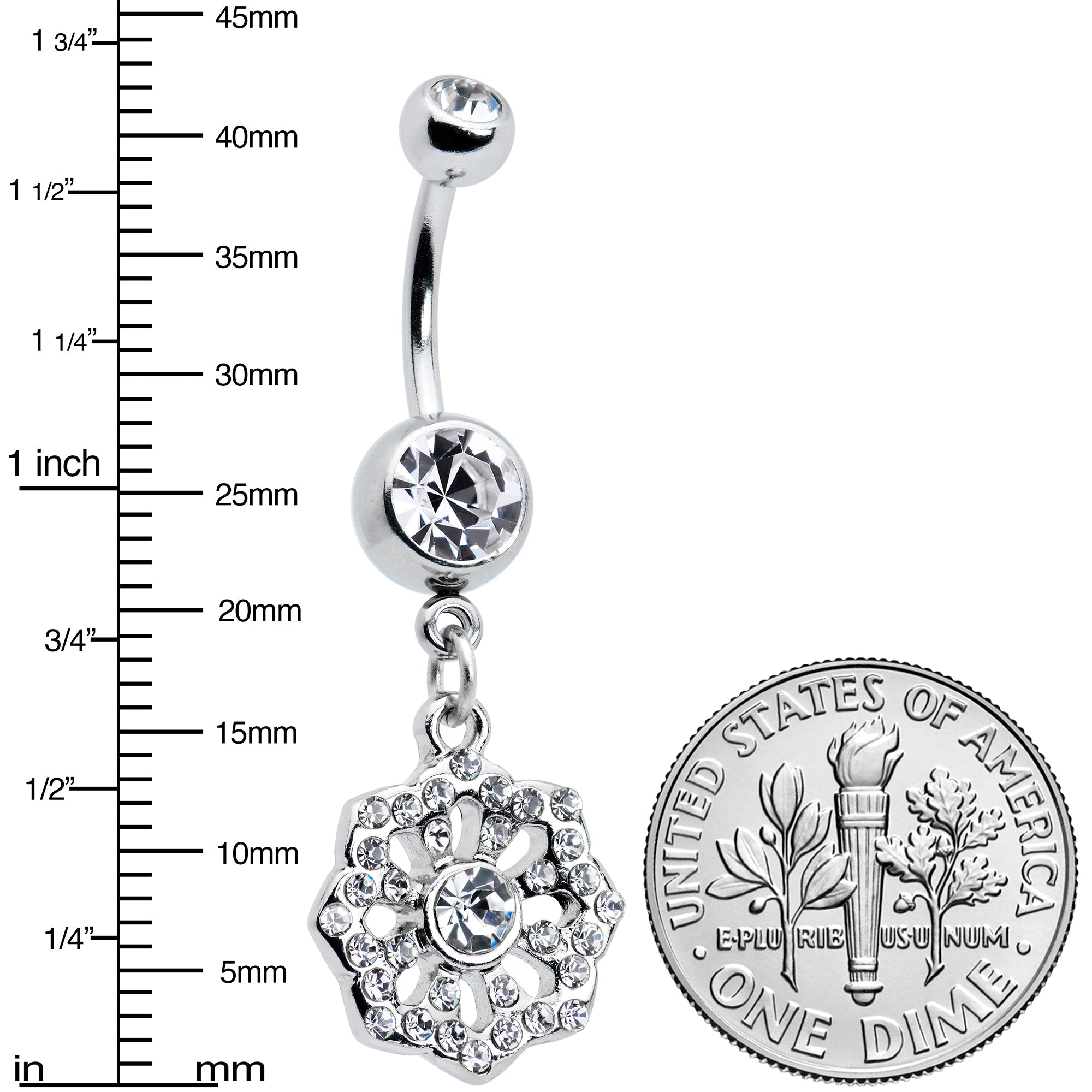 Clear Gem Baroque Fabulous Flower Dangle Belly Ring