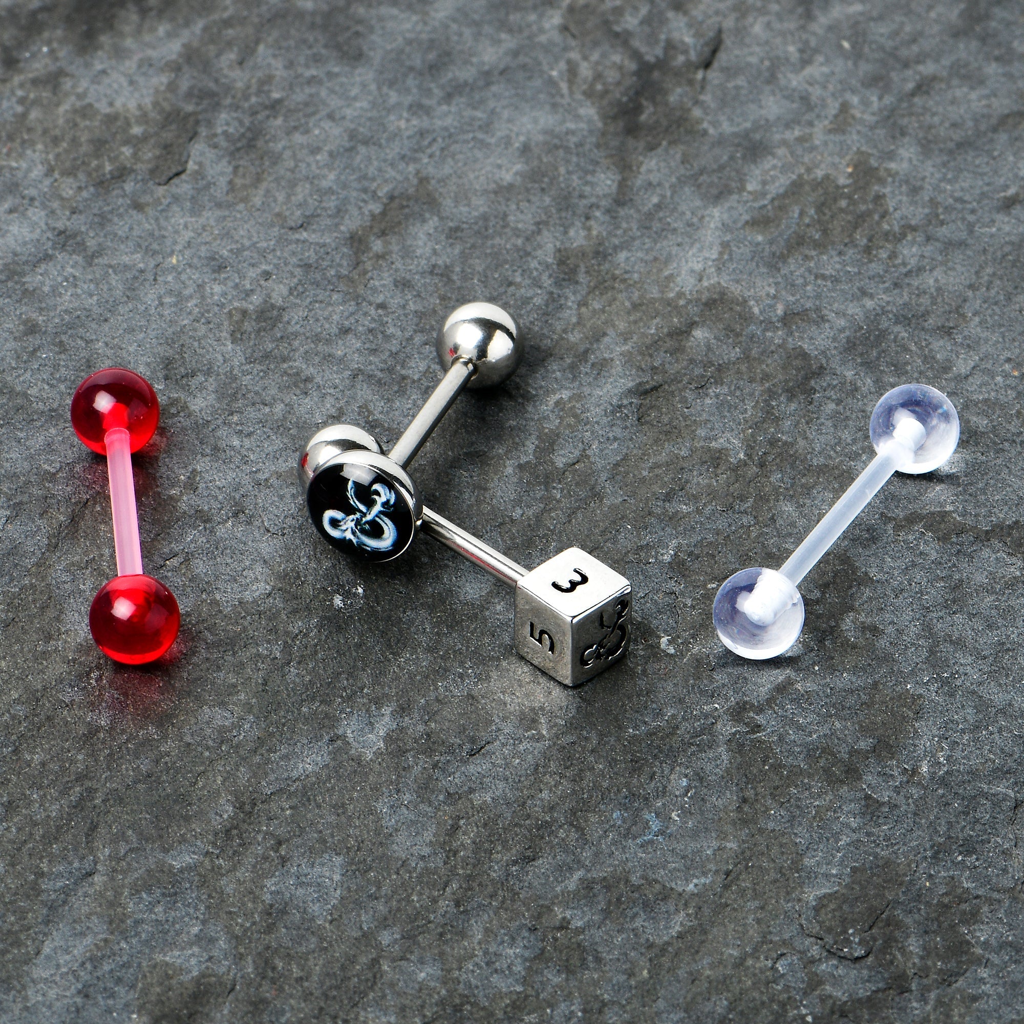 Licensed Dungeons & Dragons Dice Red Clear Barbell Tongue Ring Set of 4