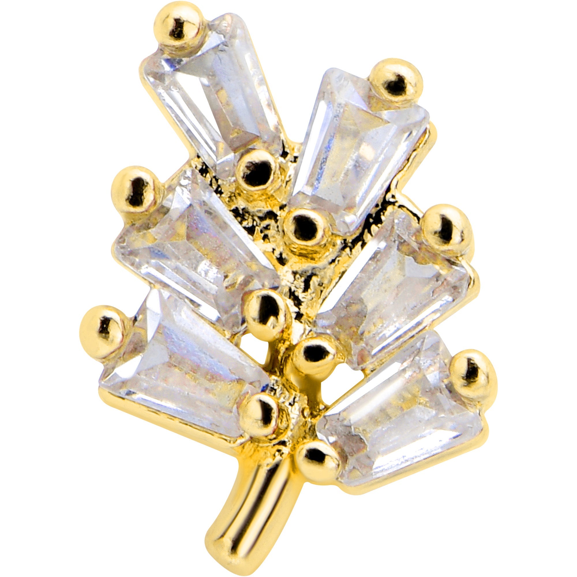 16G 1/4 Clear CZ Gem Leafy Golden Branch Threadless Labret Tragus