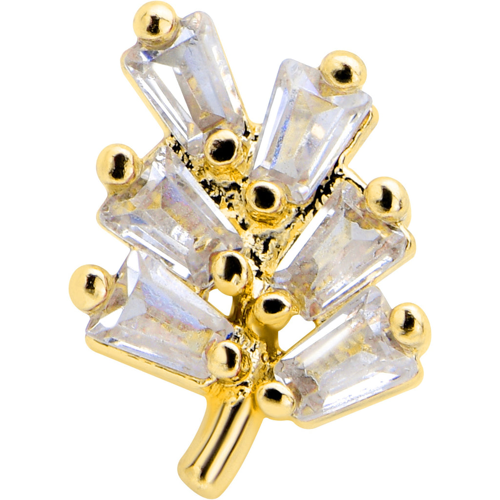 16G 5/16 Clear CZ Gem Leafy Golden Branch Threadless Labret Tragus