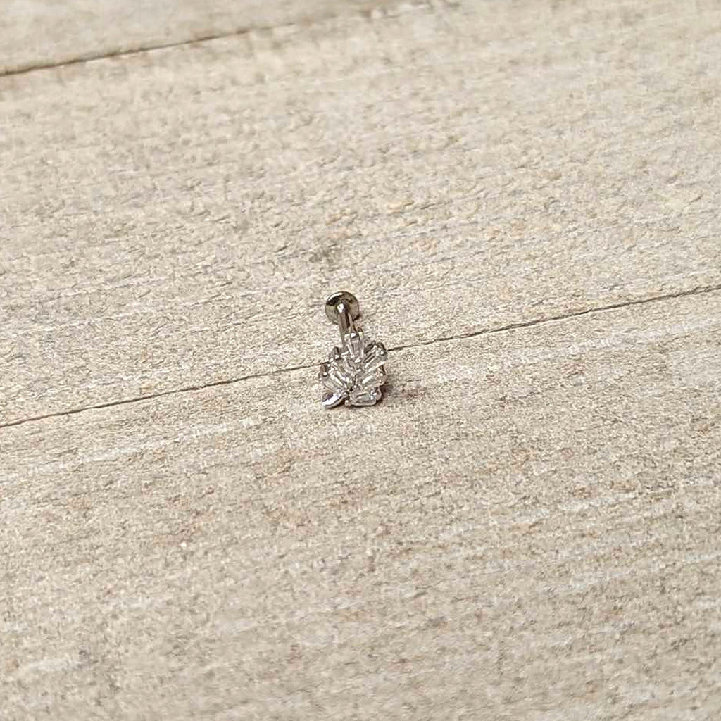16G 5/16 Clear CZ Gem Leafy Branch Threadless Labret Monroe Tragus