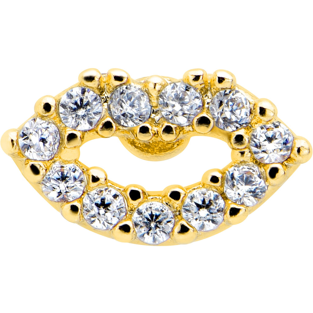 16G 5/16 Clear CZ Gem Kissy Lips Golden Threadless Labret Tragus