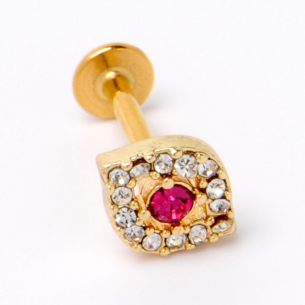 16G 5/16 Clear Pink Gem Gold Tone Open Eye Labret Monroe Tragus