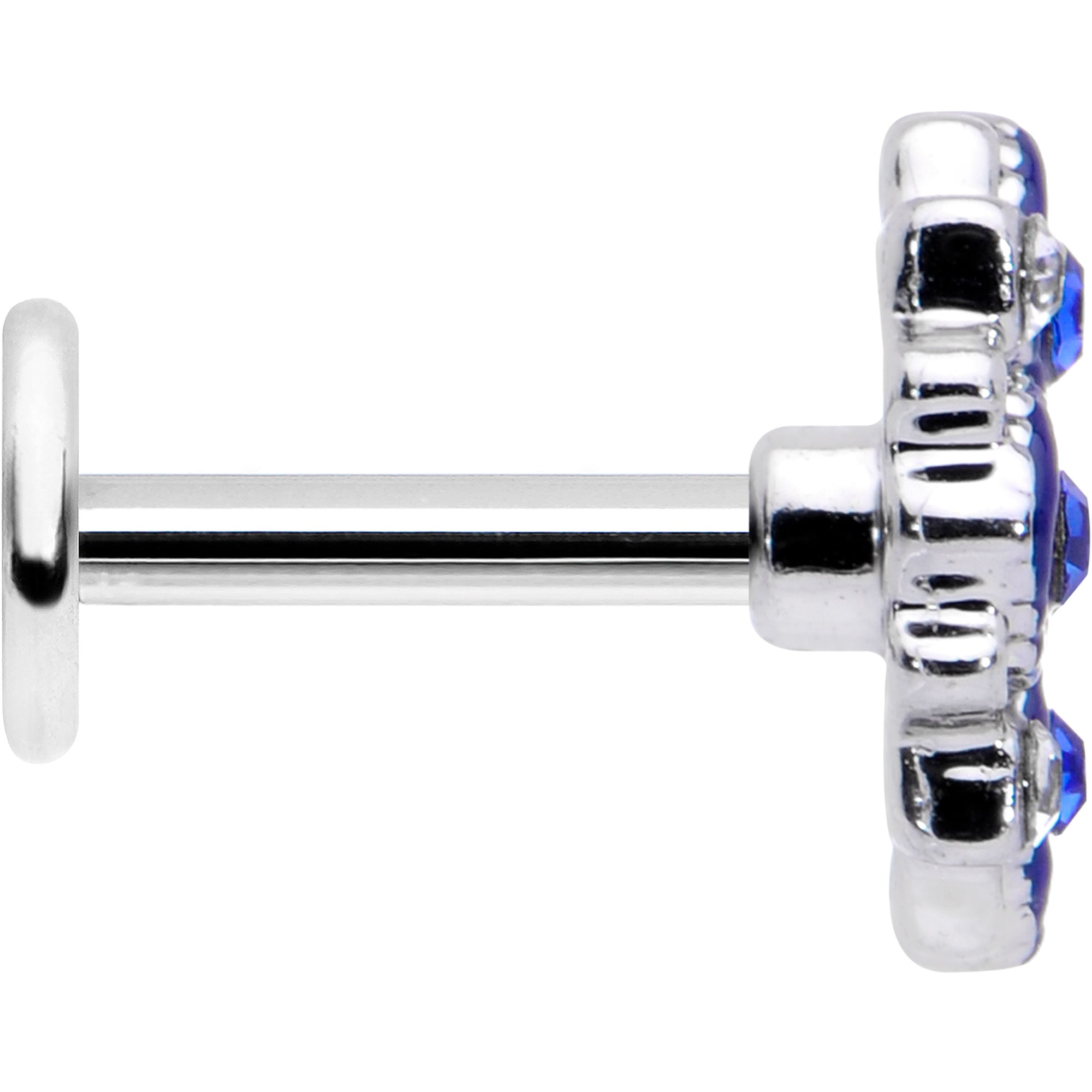 16G 1/4 Clear Blue Gem Embellished Cross Labret