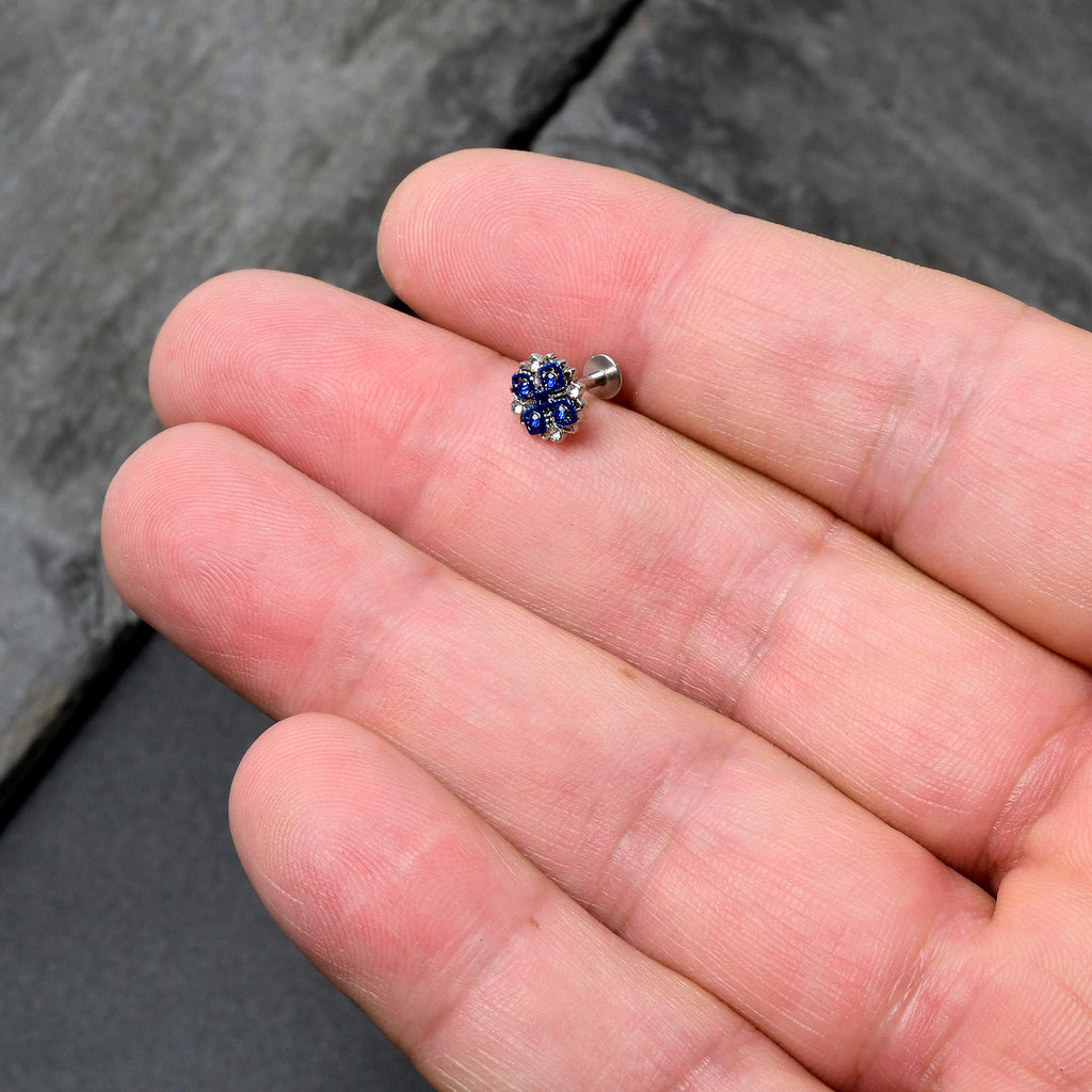16G 1/4 Clear Blue Gem Embellished Cross Labret
