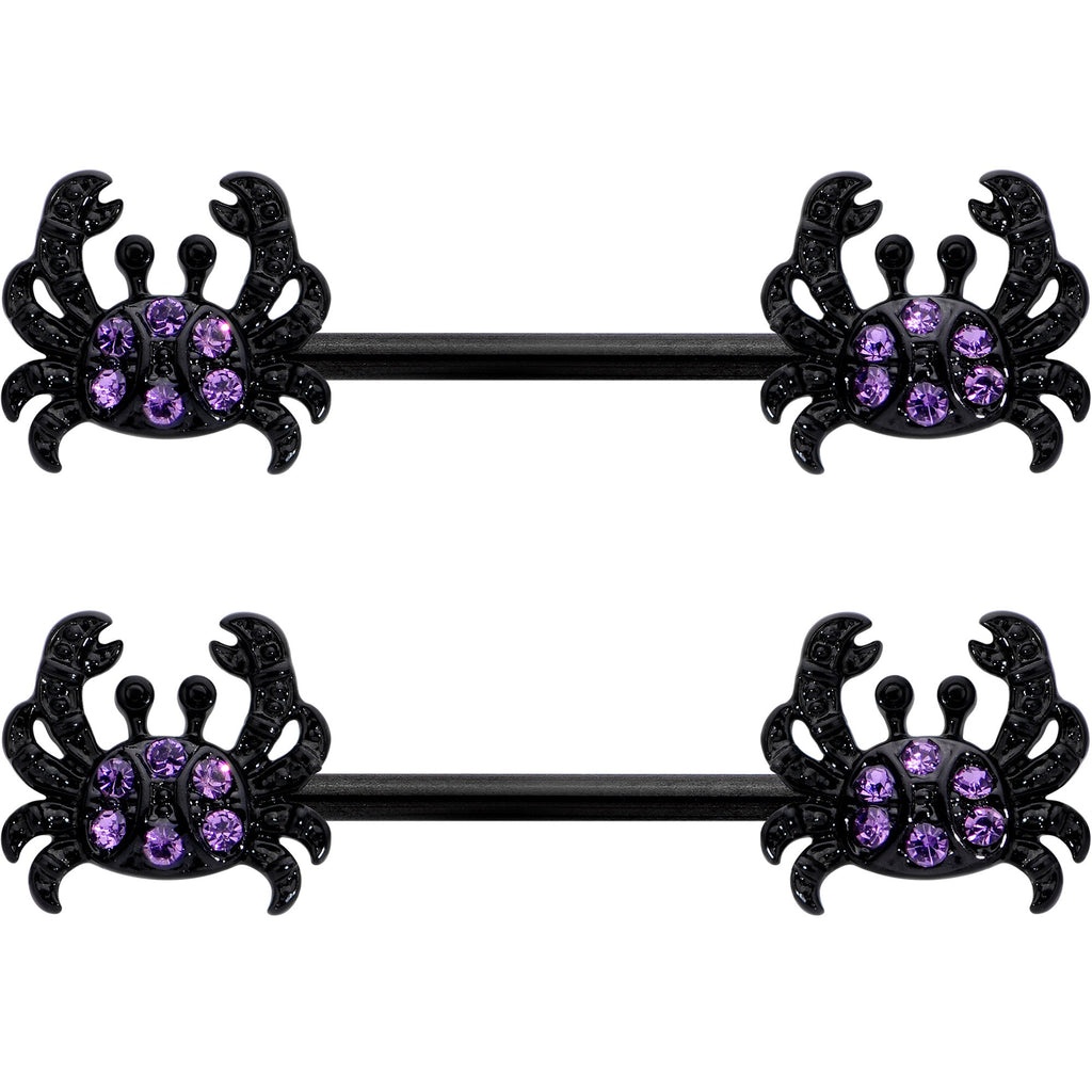 14G 9/16 Purple Gem Black Chic Crab Barbell Nipple Ring Set