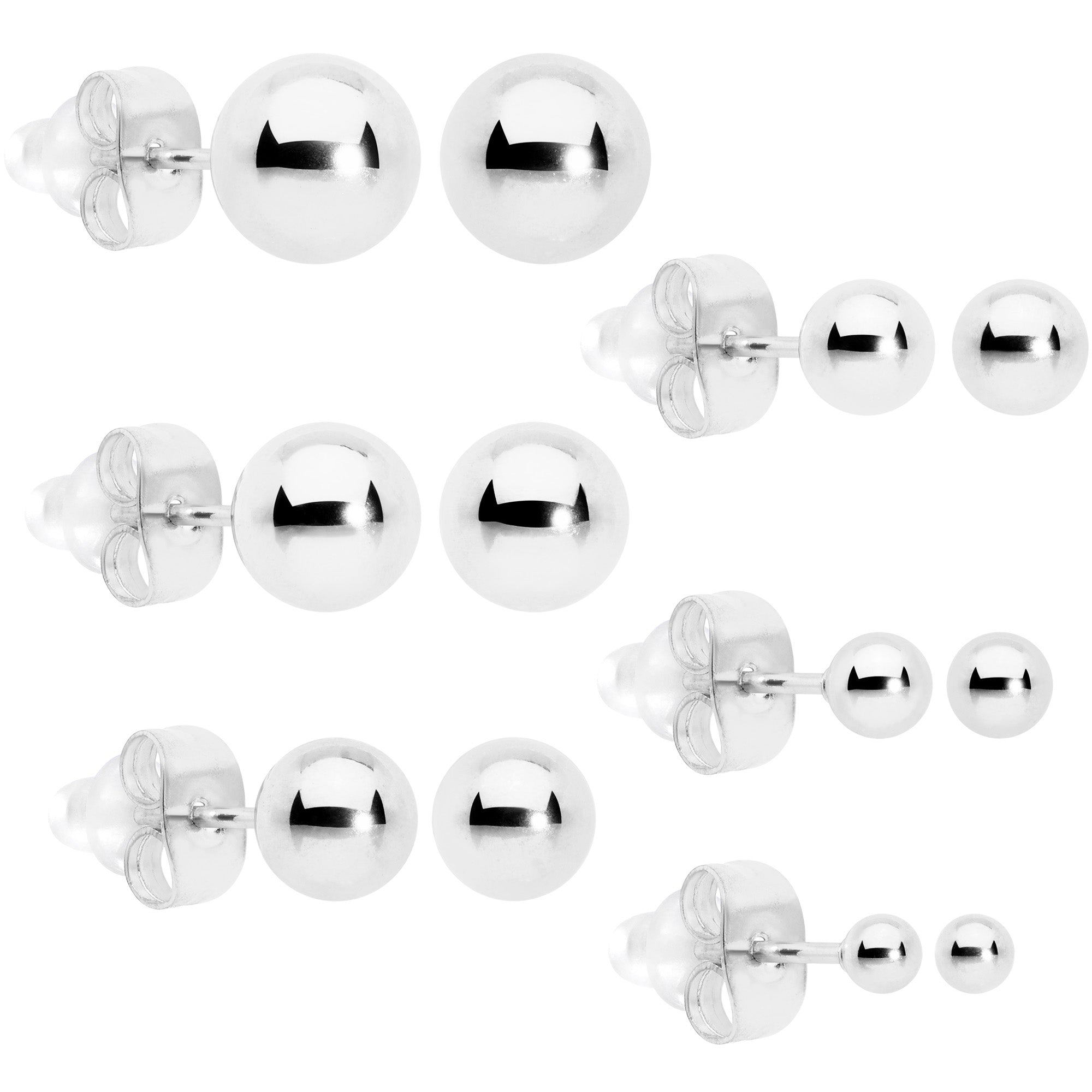 3mm-8mm Ball Stud 316L Stainless Steel Earrings 6 Pack