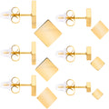 3mm-8mm Square Stud Gold Tone 316L Stainless Steel Earrings 6 Pack