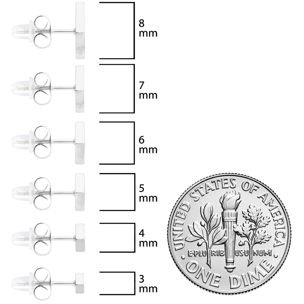 3mm-8mm Square Stud 316L Stainless Steel Earrings 6 Pack