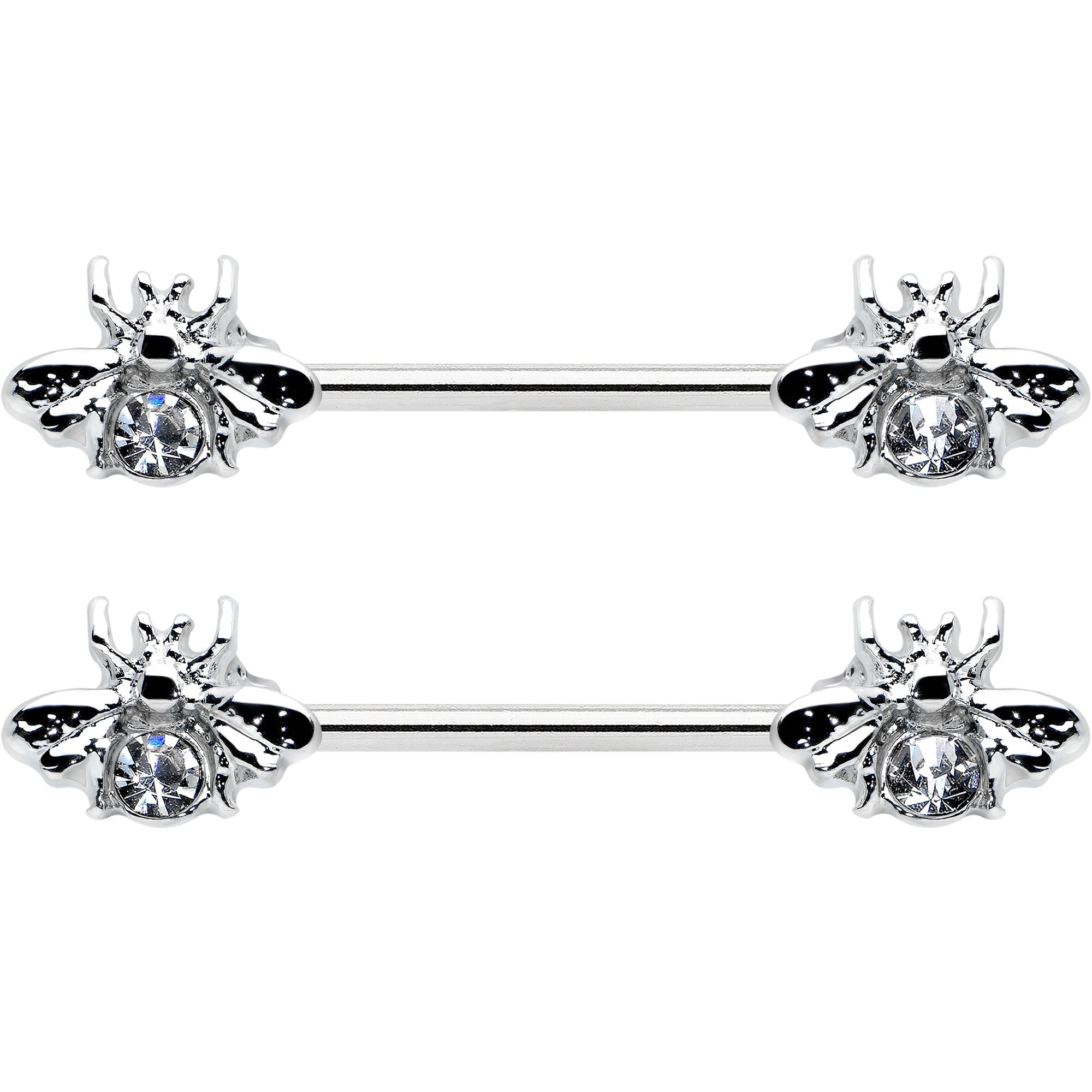 14G 9/16 Clear Gem Bee Beautiful Insect Barbell Nipple Ring Set