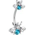Blue Gem Bees Beautiful Insect Double Mount Belly Ring