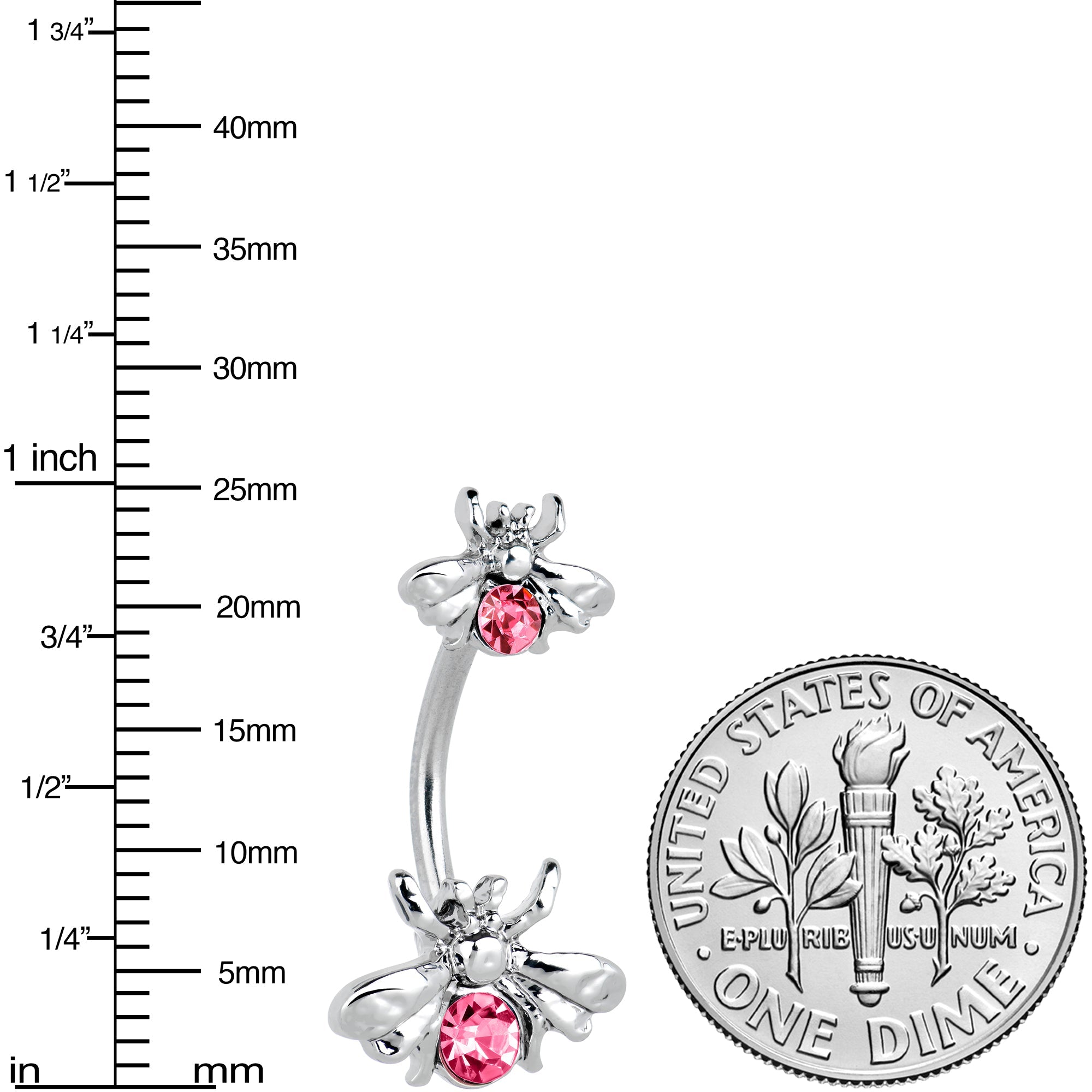 Pink Gem Bees Beautiful Insect Double Mount Belly Ring