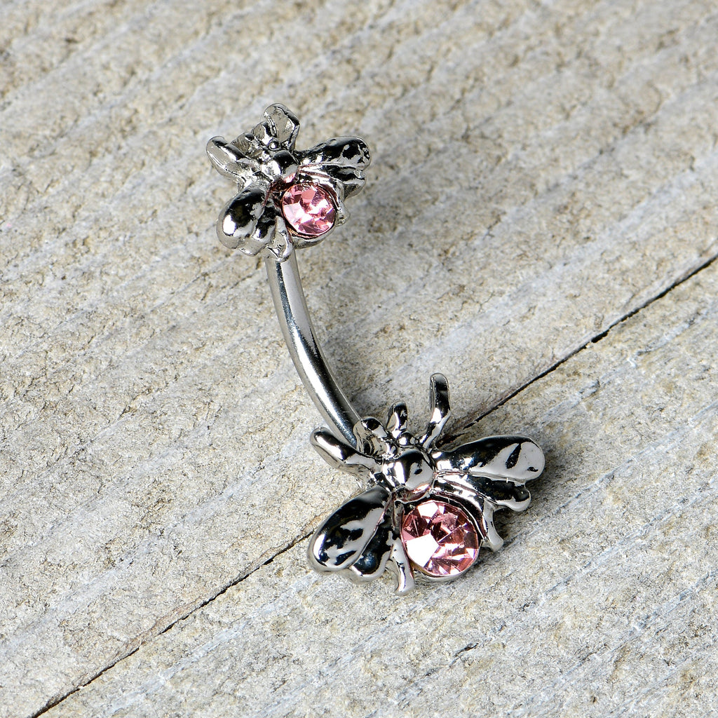 Pink Gem Bees Beautiful Insect Double Mount Belly Ring