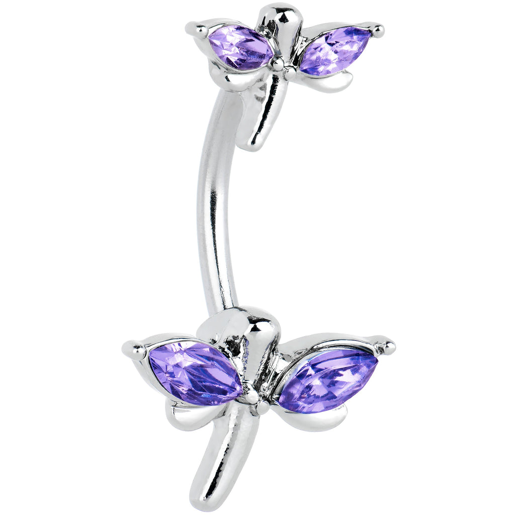 Purple Gem Simple Stylized Dragonfly Double Mount Belly Ring