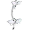 White Opalescent Simple Stylized Dragonfly Double Mount Belly Ring