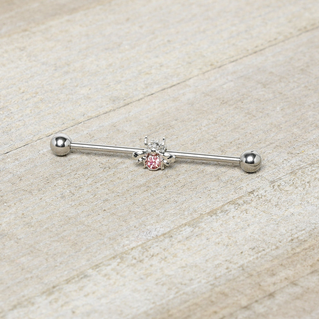 14G Pink Gem Bee Beautiful Insect Industrial Barbell 38mm