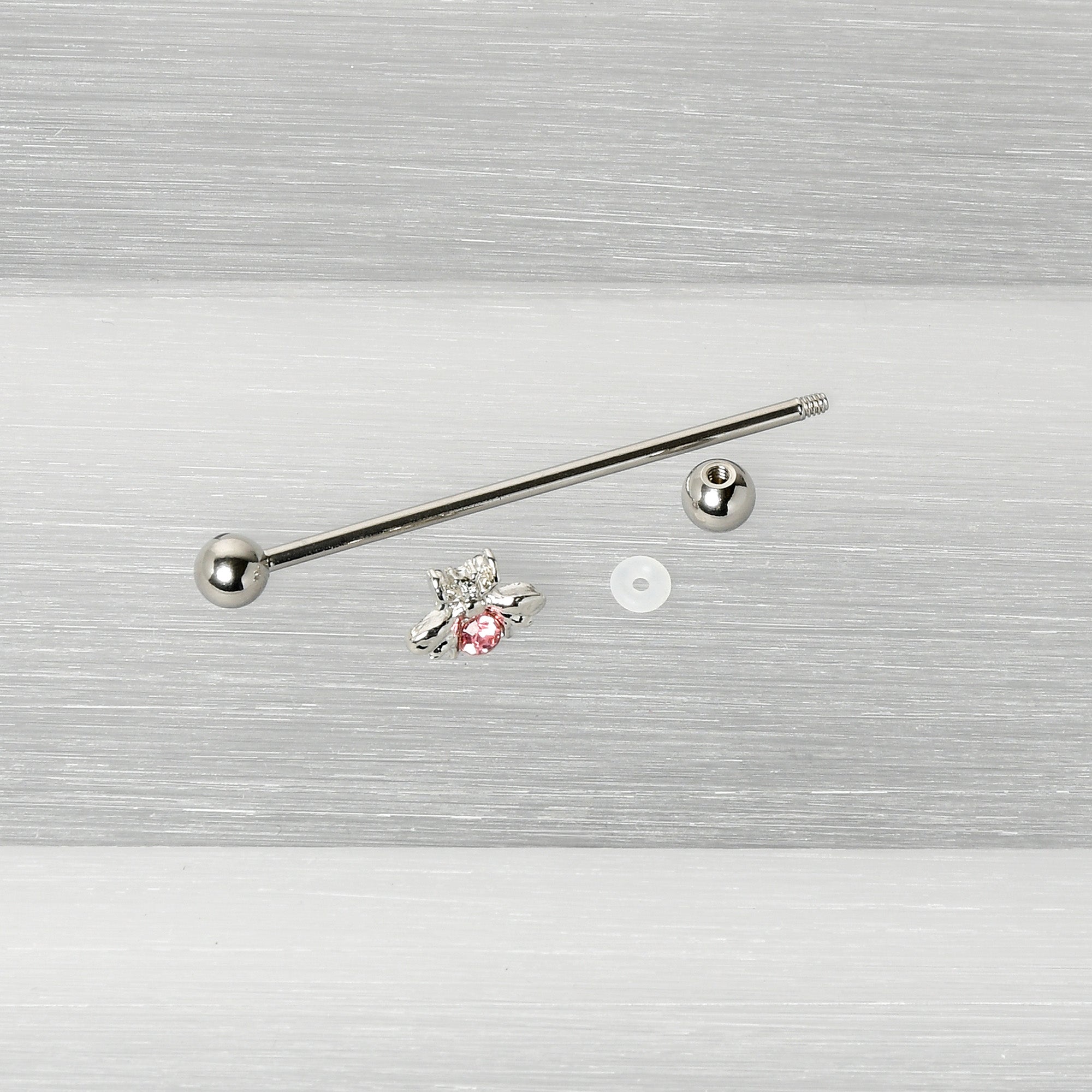 14G Pink Gem Bee Beautiful Insect Industrial Barbell 38mm