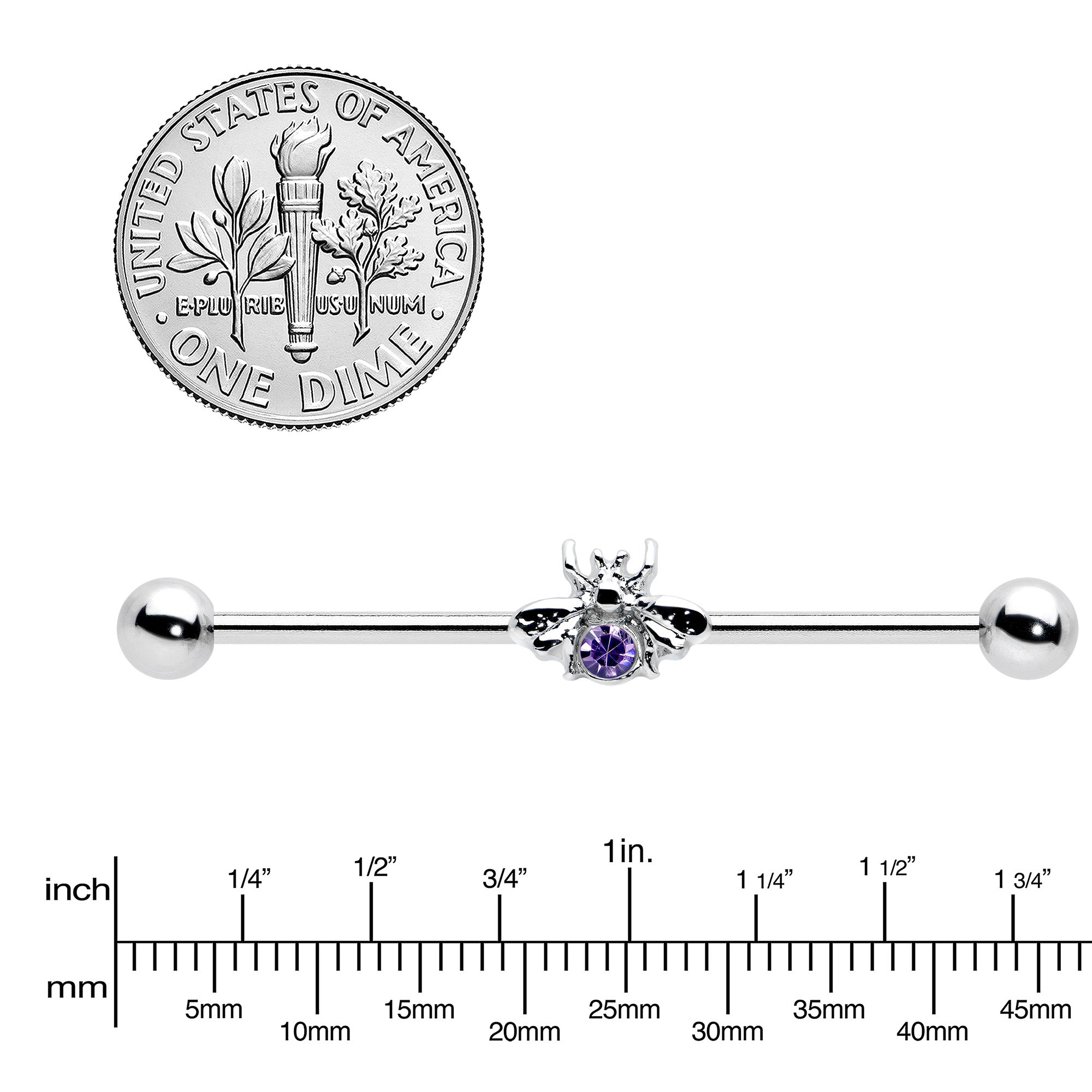 14G Purple Gem Bee Beautiful Insect Industrial Barbell 38mm