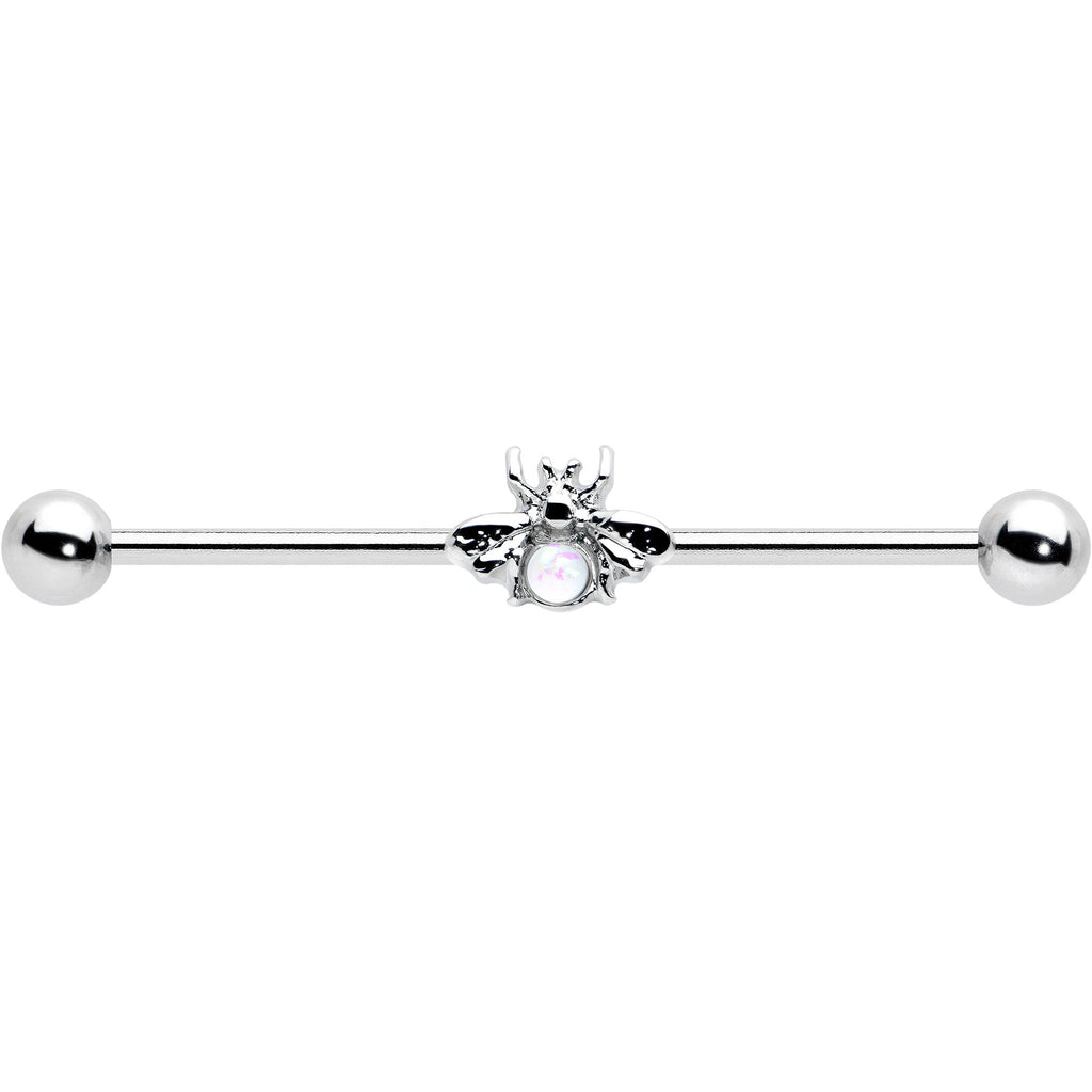 14G White Faux Opal Bee Beautiful Insect Industrial Barbell 38mm