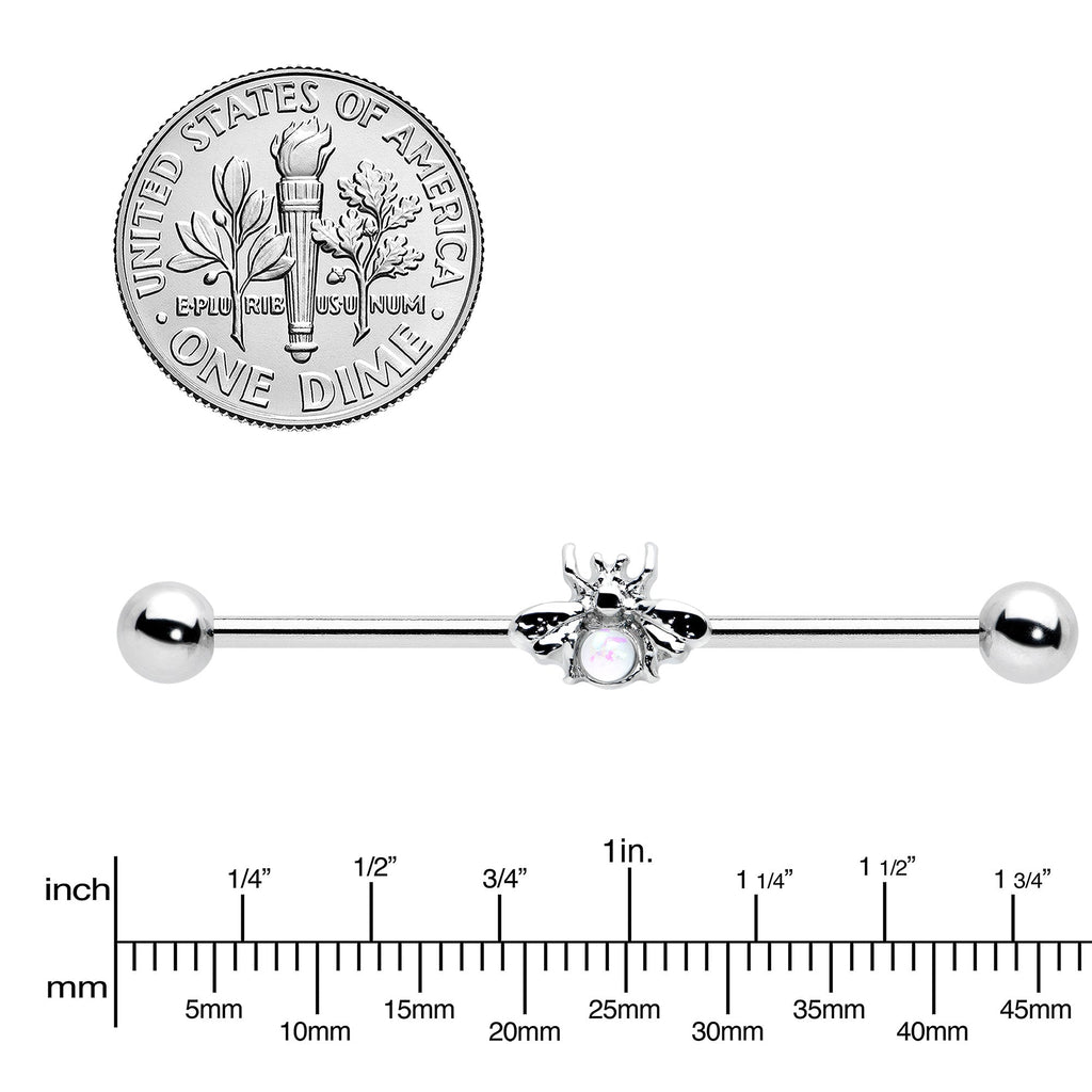 14G White Faux Opal Bee Beautiful Insect Industrial Barbell 38mm
