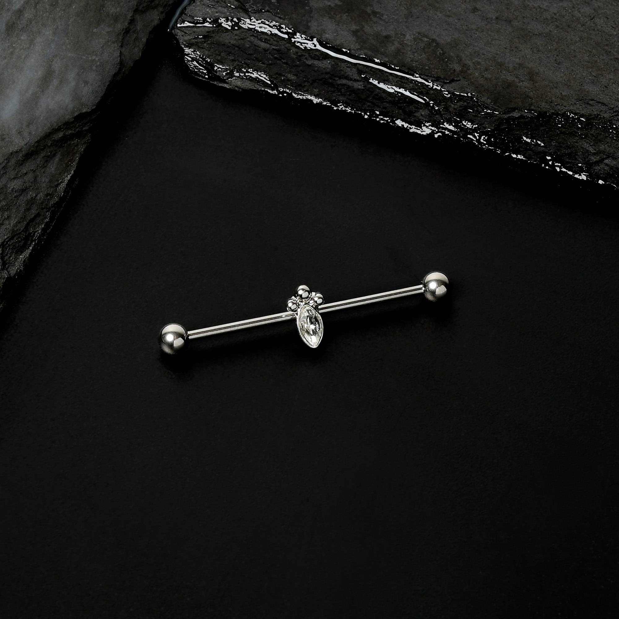 14G Gem Deco Oval Industrial Barbell 38mm