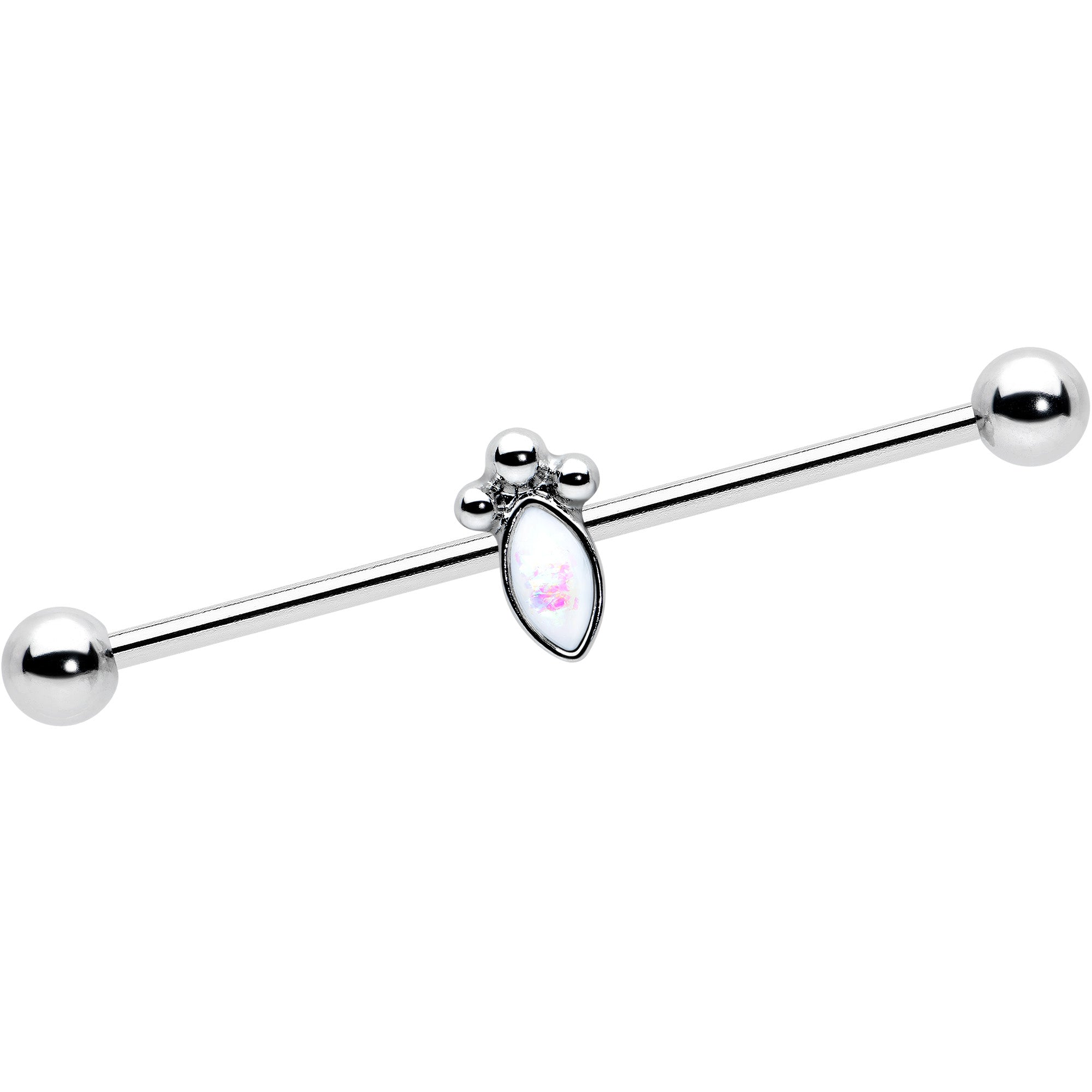 14G White Faux Opal Deco Oval Industrial Barbell 38mm