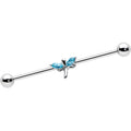 14G Blue Gem Simple Stylized Dragonfly Industrial Barbell 38mm