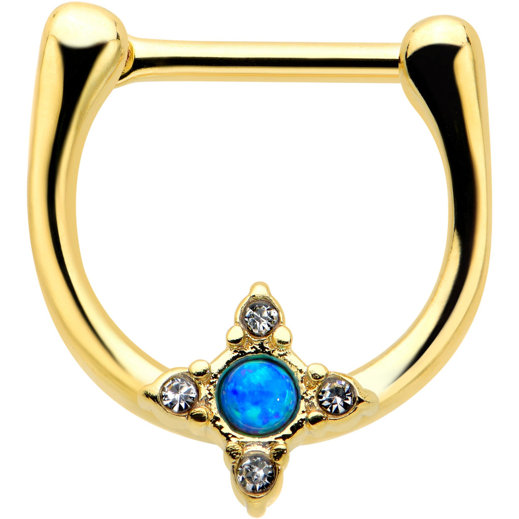 16G 5/16 Blue Synthetic Opal Gold Tone Rhombus Cartilage Clicker