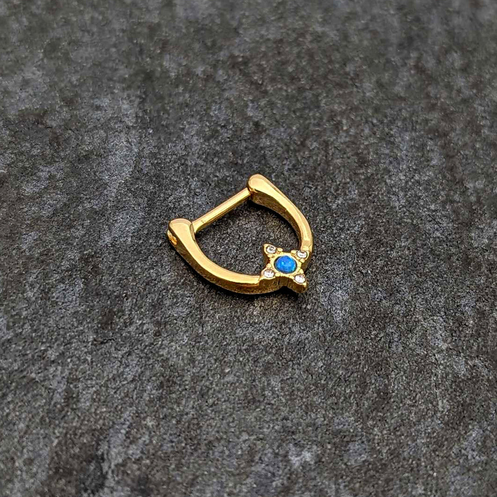 16G 5/16 Blue Synthetic Opal Gold Tone Rhombus Cartilage Clicker