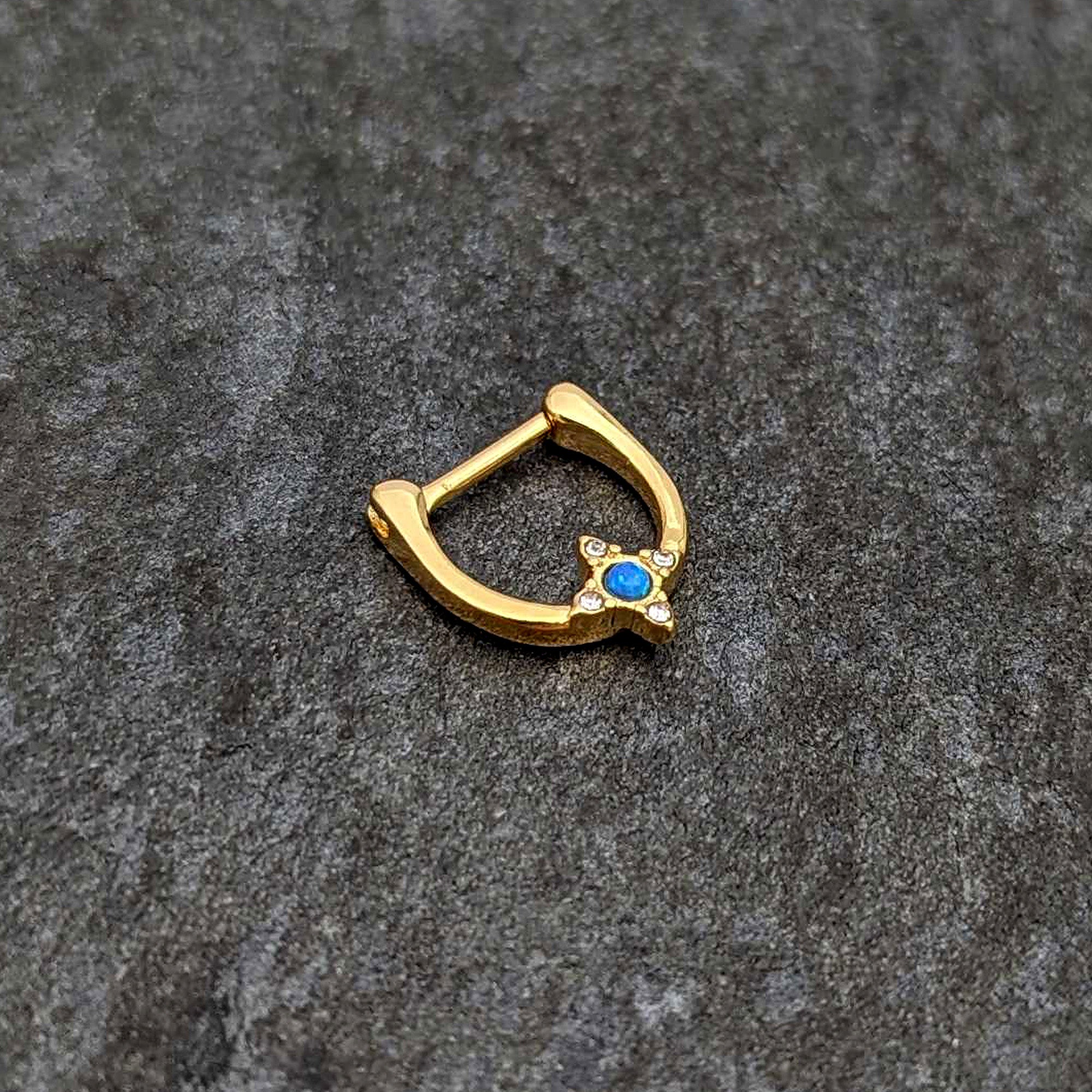 16G 5/16 Blue Synthetic Opal Gold Tone Rhombus Cartilage Clicker