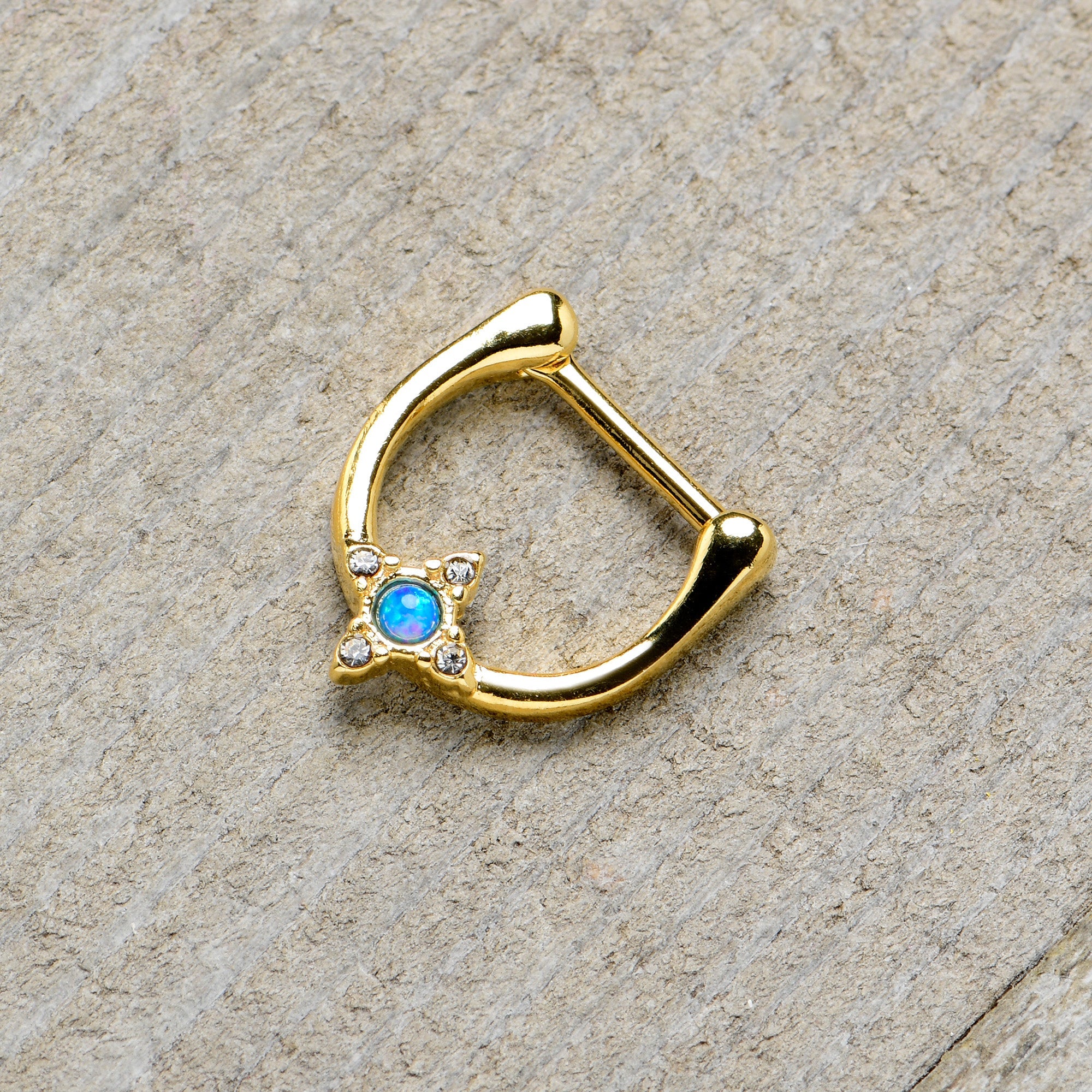16G 5/16 Blue Synthetic Opal Gold Tone Rhombus Cartilage Clicker