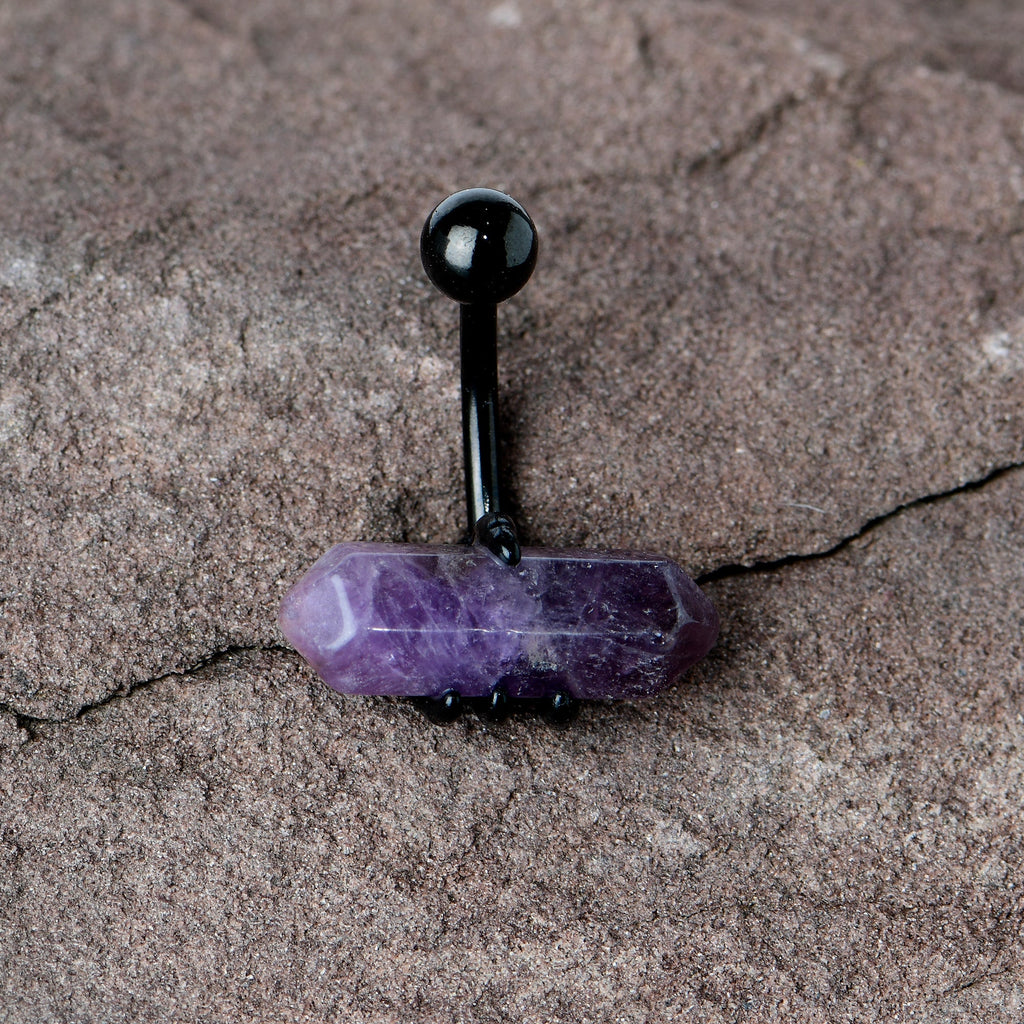 Purple Amethyst Stone Black Claw Belly Ring