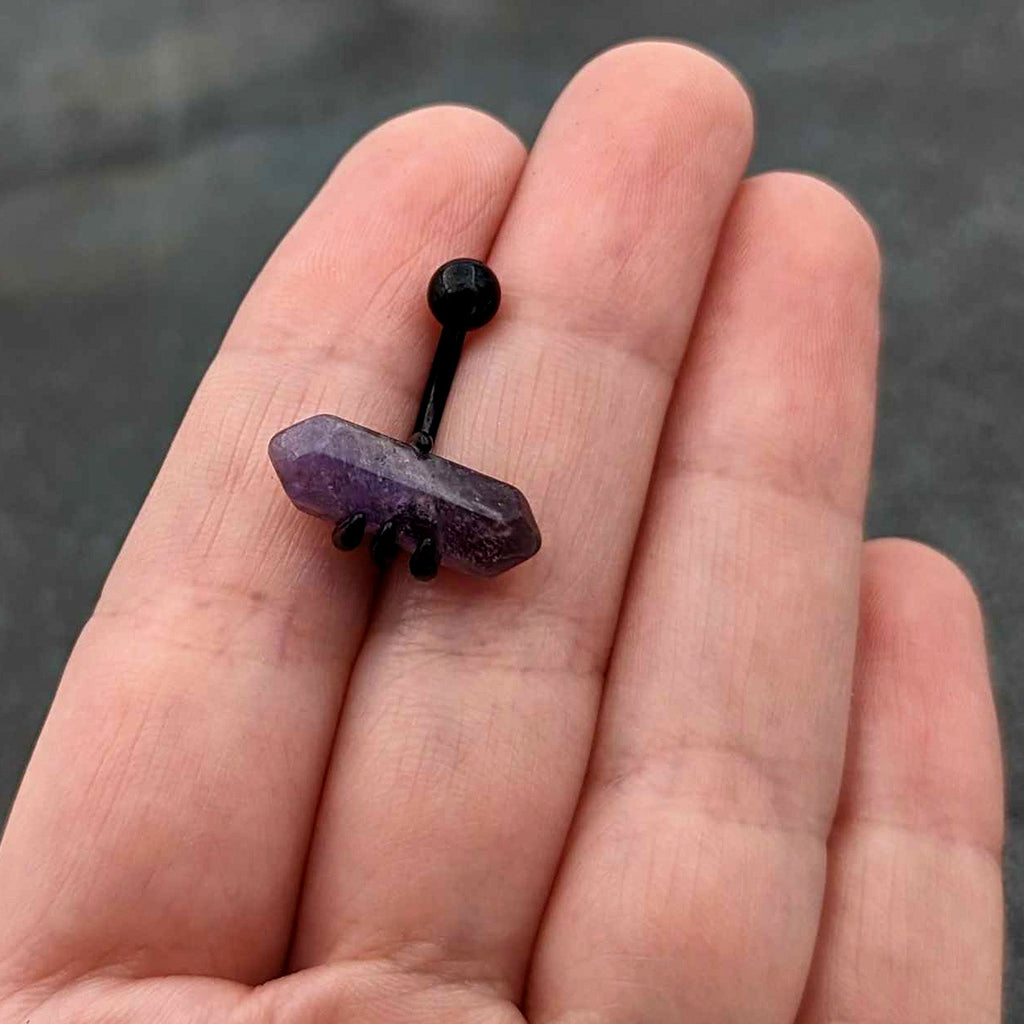Purple Amethyst Stone Black Claw Belly Ring