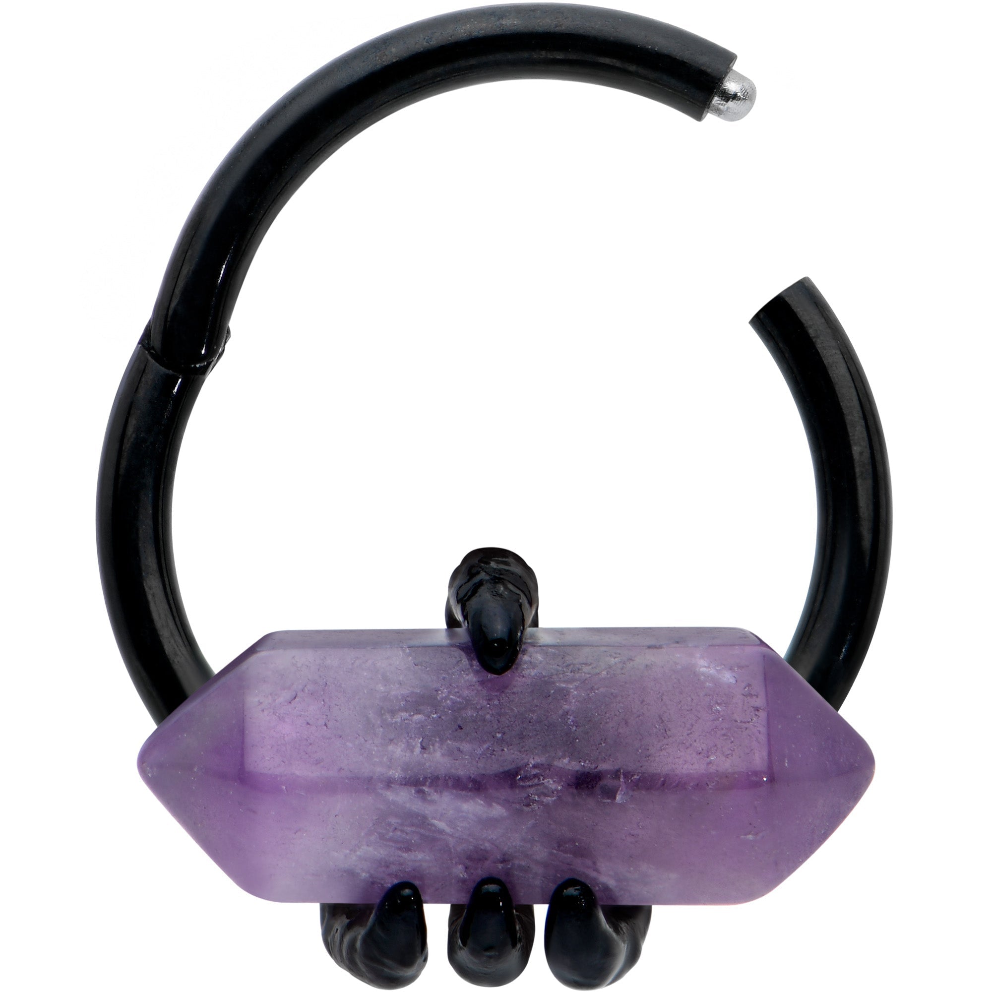 16G 3/8 Purple Amethyst Black Claw Obelisk Hinged Segment Ring