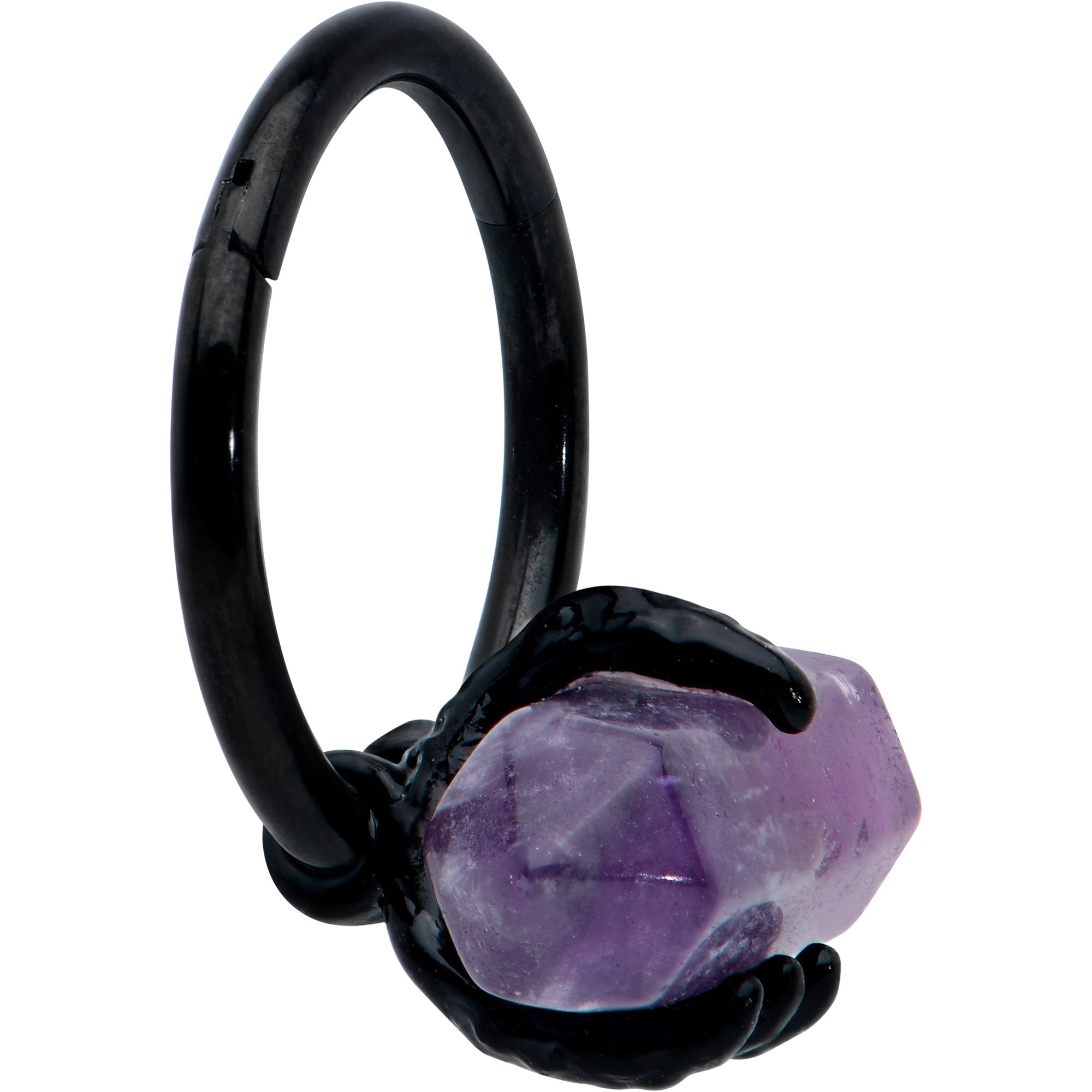 16G 3/8 Purple Amethyst Black Claw Obelisk Hinged Segment Ring