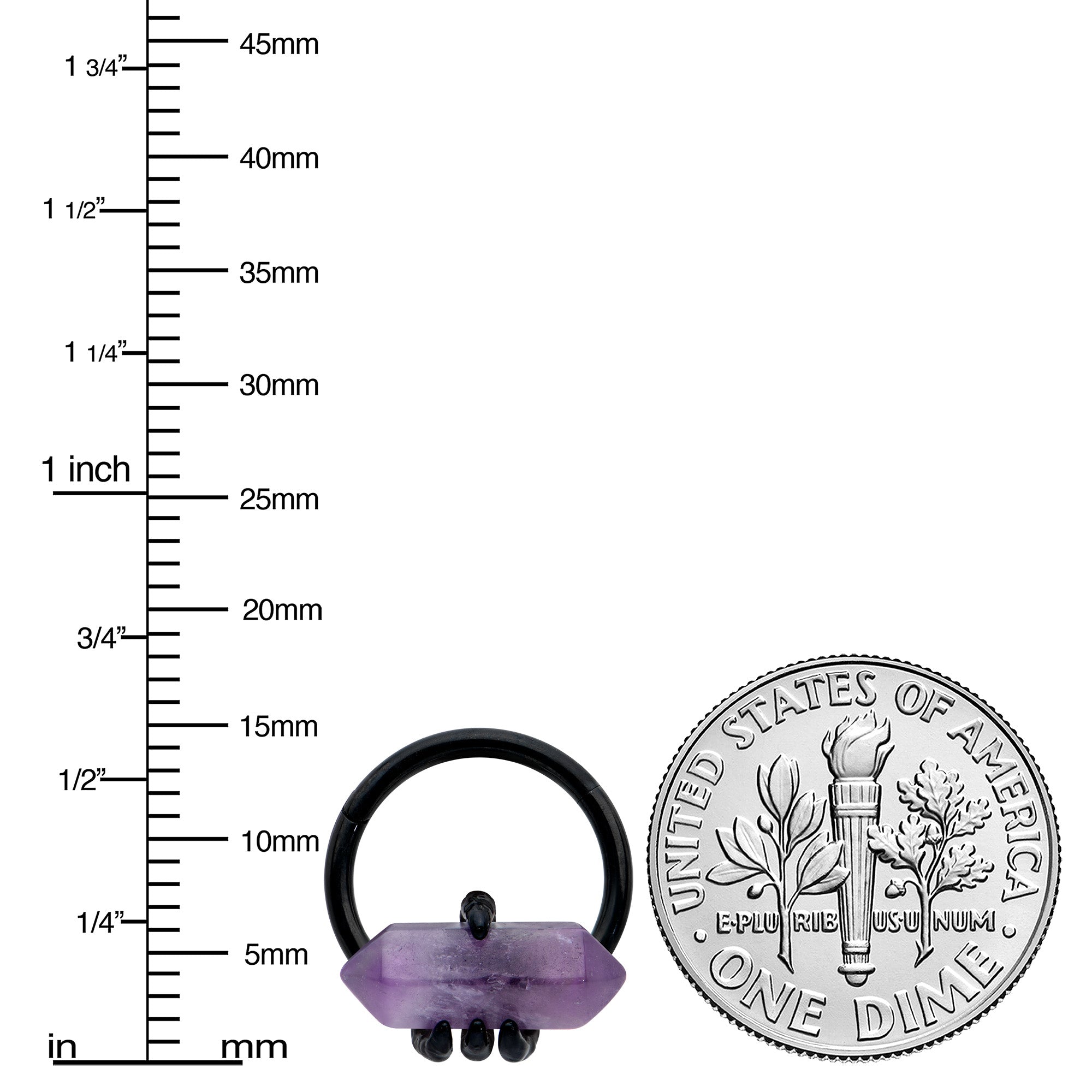 16G 3/8 Purple Amethyst Black Claw Obelisk Hinged Segment Ring