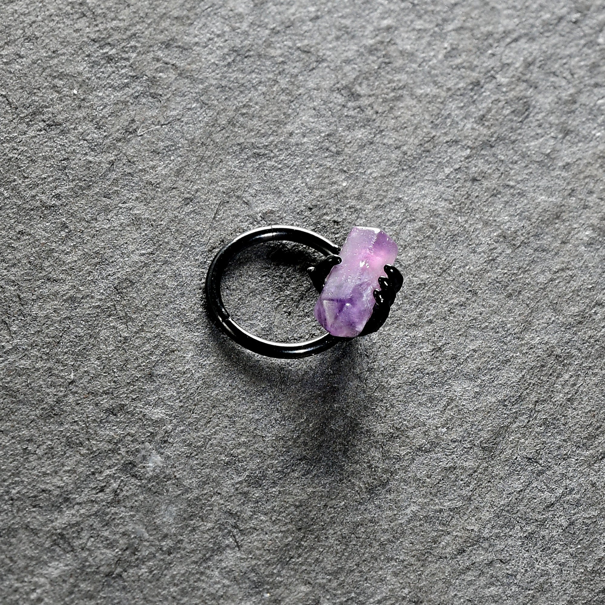 16G 3/8 Purple Amethyst Black Claw Obelisk Hinged Segment Ring
